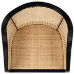 Sillón de comedor de mimbre – Estructura de madera de olmo, respaldo curvo, blanco, capacidad de 125 kg