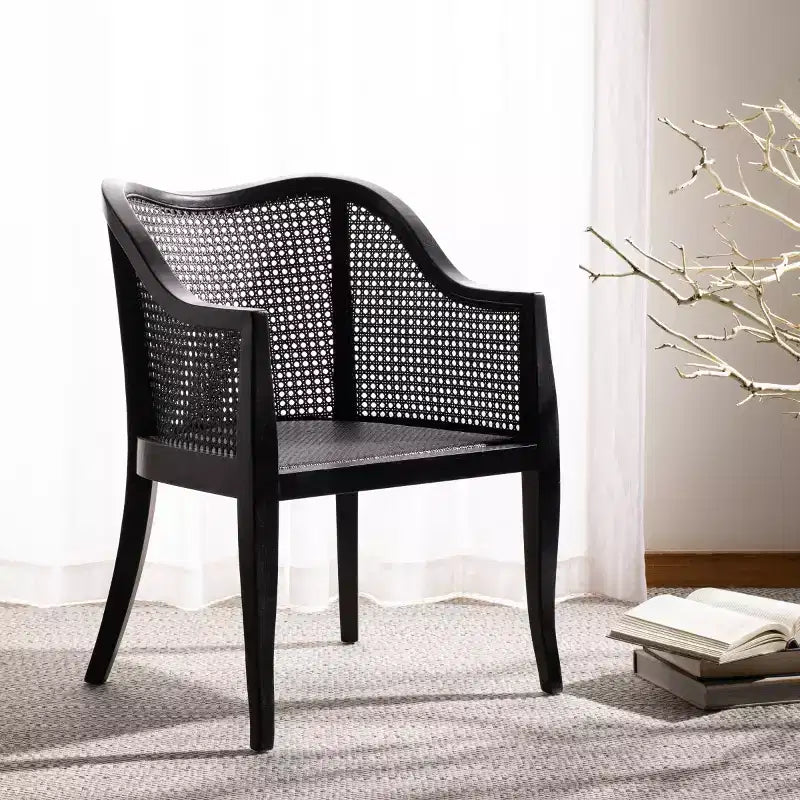 Sillón de comedor de mimbre – Estructura de madera de olmo, respaldo curvo, blanco, capacidad de 125 kg