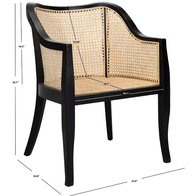 Sillón de comedor de mimbre – Estructura de madera de olmo, respaldo curvo, blanco, capacidad de 125 kg