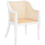 Sillón de comedor de mimbre – Estructura de madera de olmo, respaldo curvo, blanco, capacidad de 125 kg