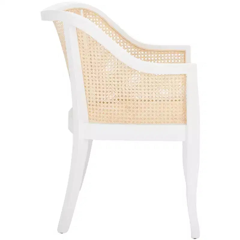 Sillón de comedor de mimbre – Estructura de madera de olmo, respaldo curvo, blanco, capacidad de 125 kg