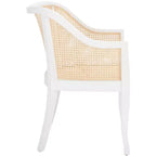 Sillón de comedor de mimbre – Estructura de madera de olmo, respaldo curvo, blanco, capacidad de 125 kg