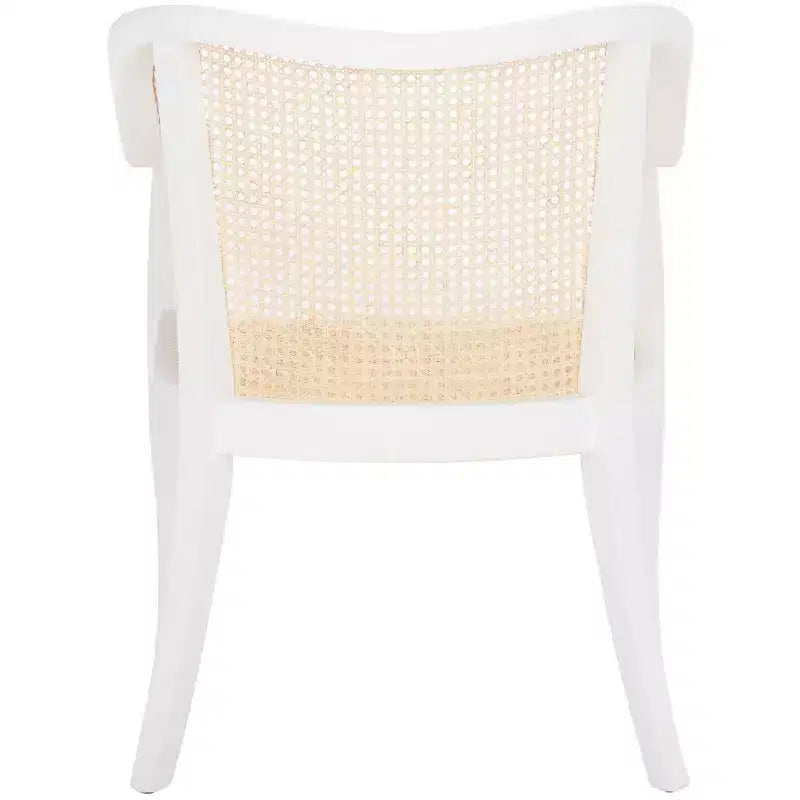 Sillón de comedor de mimbre – Estructura de madera de olmo, respaldo curvo, blanco, capacidad de 125 kg