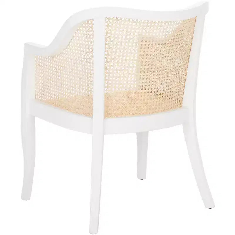 Sillón de comedor de mimbre – Estructura de madera de olmo, respaldo curvo, blanco, capacidad de 125 kg