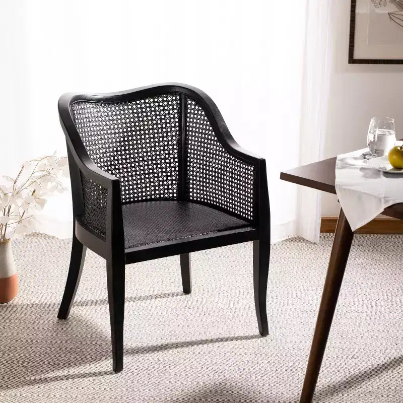 Sillón de comedor de mimbre – Estructura de madera de olmo, respaldo curvo, blanco, capacidad de 125 kg