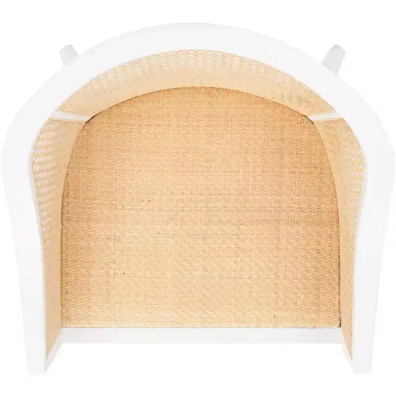 Sillón de comedor de mimbre – Estructura de madera de olmo, respaldo curvo, blanco, capacidad de 125 kg