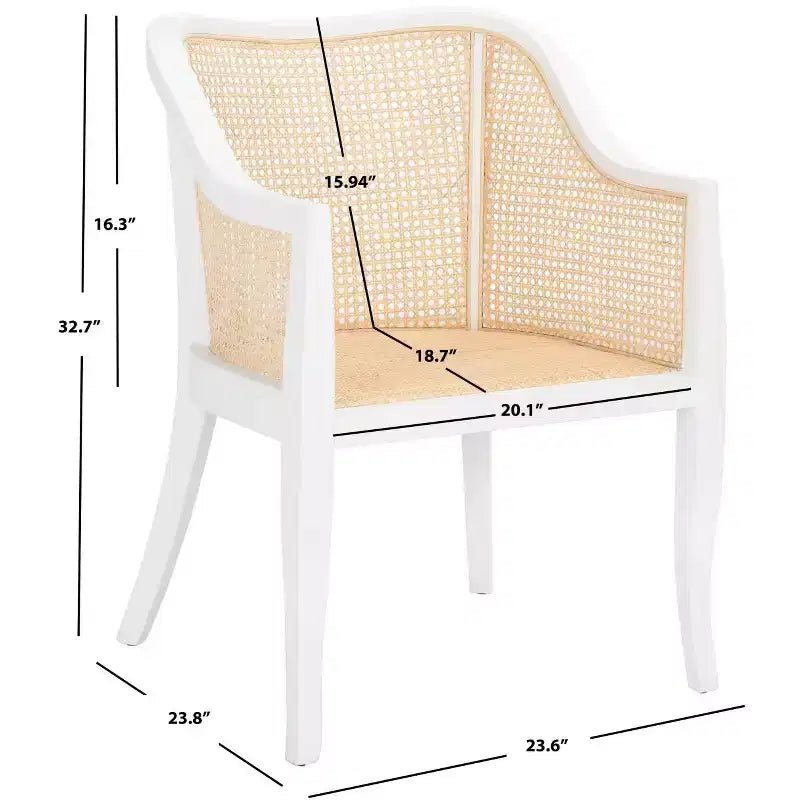Sillón de comedor de mimbre – Estructura de madera de olmo, respaldo curvo, blanco, capacidad de 125 kg