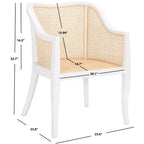 Sillón de comedor de mimbre – Estructura de madera de olmo, respaldo curvo, blanco, capacidad de 125 kg