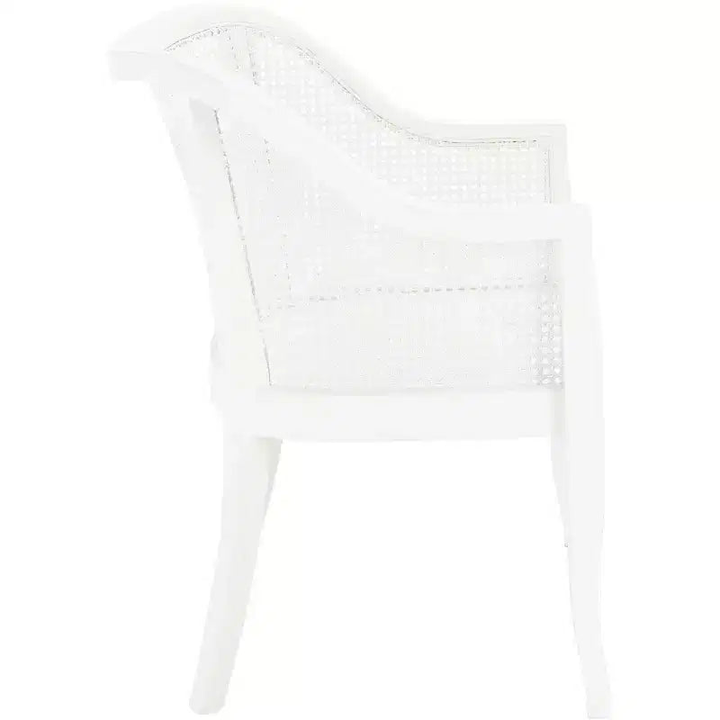 Sillón de comedor de mimbre – Estructura de madera de olmo, respaldo curvo, blanco, capacidad de 125 kg