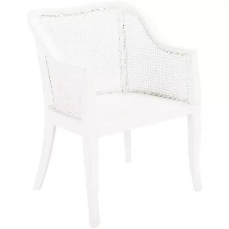 Sillón de comedor de mimbre – Estructura de madera de olmo, respaldo curvo, blanco, capacidad de 125 kg