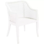 Sillón de comedor de mimbre – Estructura de madera de olmo, respaldo curvo, blanco, capacidad de 125 kg