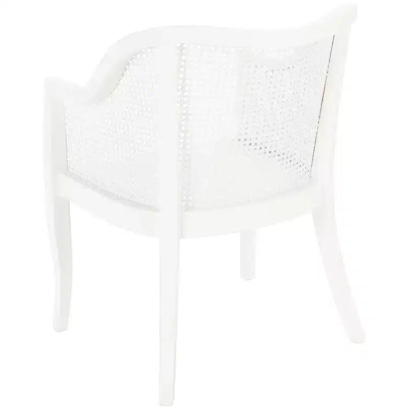 Sillón de comedor de mimbre – Estructura de madera de olmo, respaldo curvo, blanco, capacidad de 125 kg