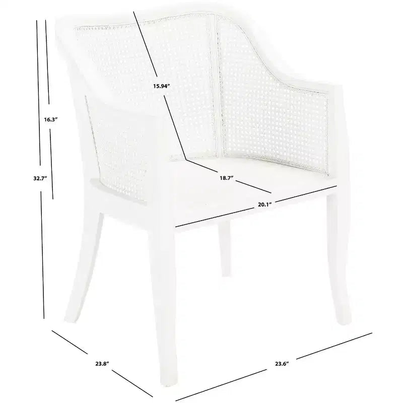Sillón de comedor de mimbre – Estructura de madera de olmo, respaldo curvo, blanco, capacidad de 125 kg