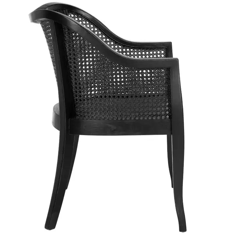 Sillón de comedor de mimbre – Estructura de madera de olmo, respaldo curvo, blanco, capacidad de 125 kg
