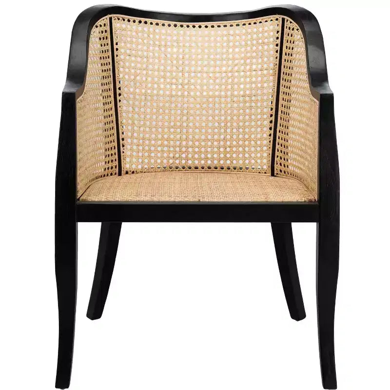 Sillón de comedor de mimbre – Estructura de madera de olmo, respaldo curvo, blanco, capacidad de 125 kg