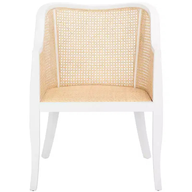 Sillón de comedor de mimbre – Estructura de madera de olmo, respaldo curvo, blanco, capacidad de 125 kg