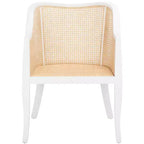 Sillón de comedor de mimbre – Estructura de madera de olmo, respaldo curvo, blanco, capacidad de 125 kg
