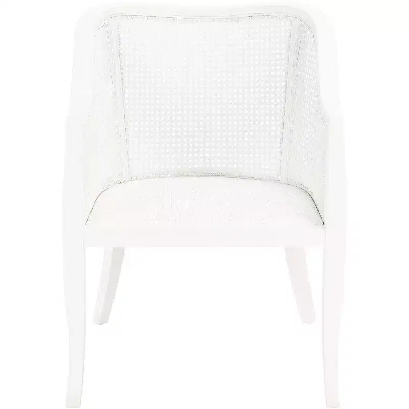 Sillón de comedor de mimbre – Estructura de madera de olmo, respaldo curvo, blanco, capacidad de 125 kg