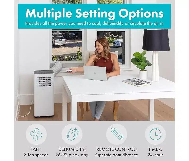 SereneLife Aire Acondicionado Portátil de 8,000 BTU con WiFi, Deshumidificador y Ventilador