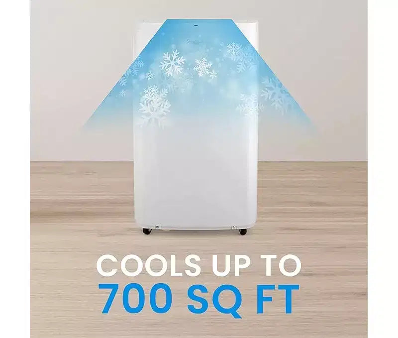 Aire acondicionado portátil SereneLife de 14,000 BTU para el hogar con deshumidificador, ventilador, control remoto y kit para ventana, blanco
