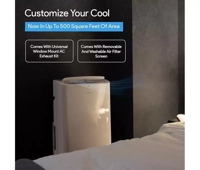 Aire acondicionado portátil SereneLife de 14,000 BTU para el hogar con deshumidificador, ventilador, control remoto y kit para ventana, blanco