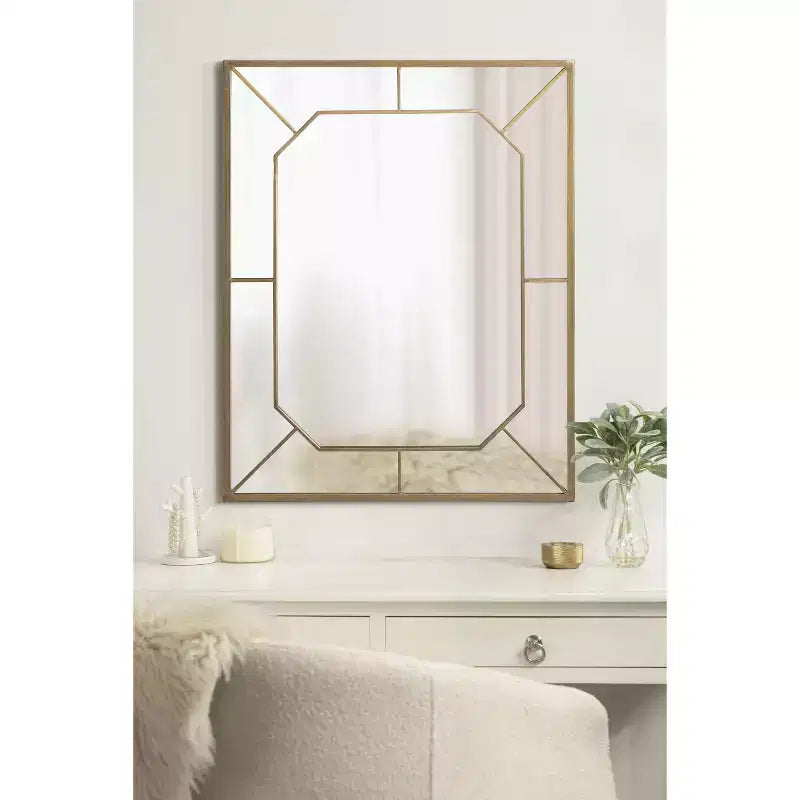 Espejo de pared rectangular – Incrustaciones de hierro negro, diseño dimensional, 22.75x28.88 pulg.