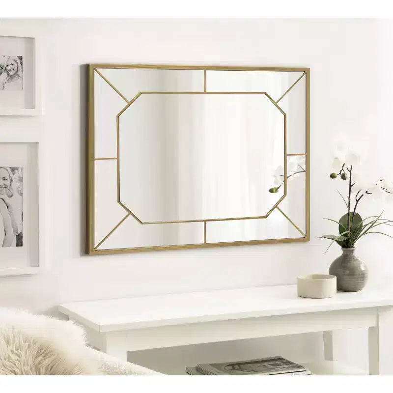 Espejo de pared rectangular – Incrustaciones de hierro negro, diseño dimensional, 22.75x28.88 pulg.