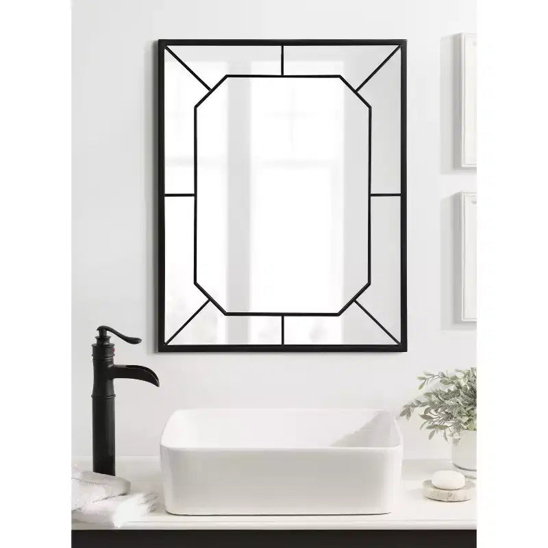 Espejo de pared rectangular – Incrustaciones de hierro negro, diseño dimensional, 22.75x28.88 pulg.