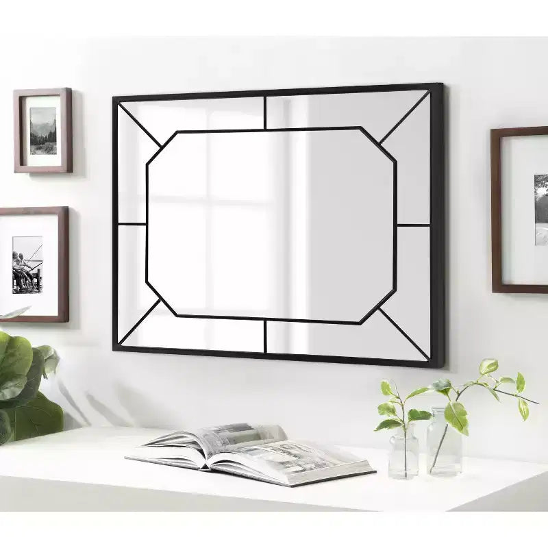 Espejo de pared rectangular – Incrustaciones de hierro negro, diseño dimensional, 22.75x28.88 pulg.