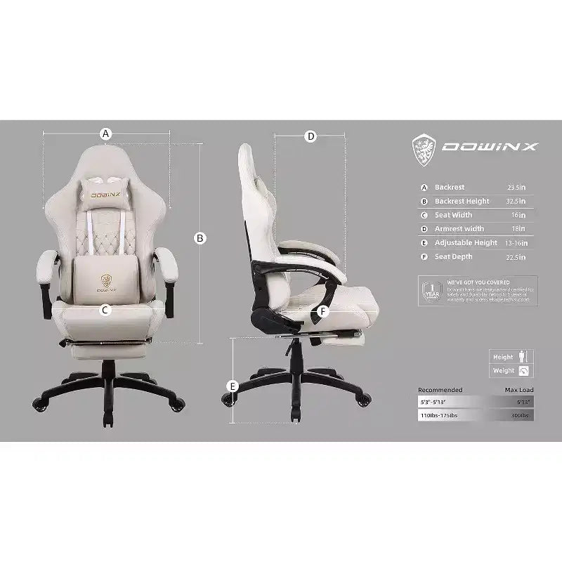Silla de juego ajustable con soporte lumbar de masaje y reposapiés retráctil - Dowinx