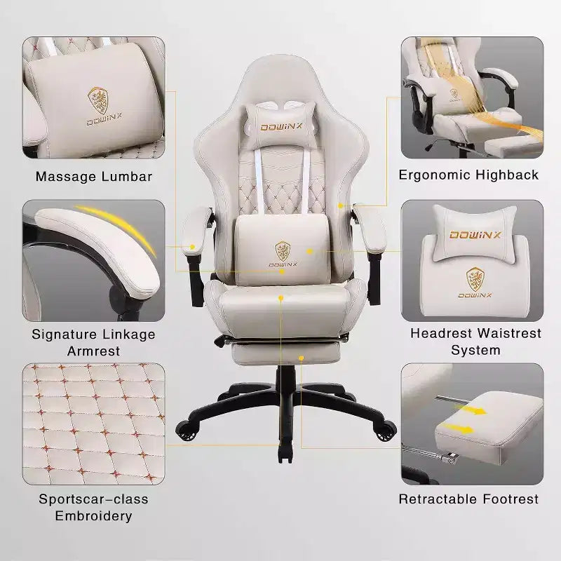 Silla de juego ajustable con soporte lumbar de masaje y reposapiés retráctil - Dowinx