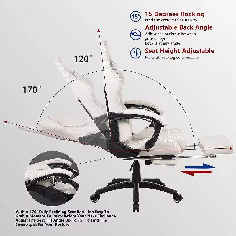 Silla de juego ajustable con soporte lumbar de masaje y reposapiés retráctil - Dowinx