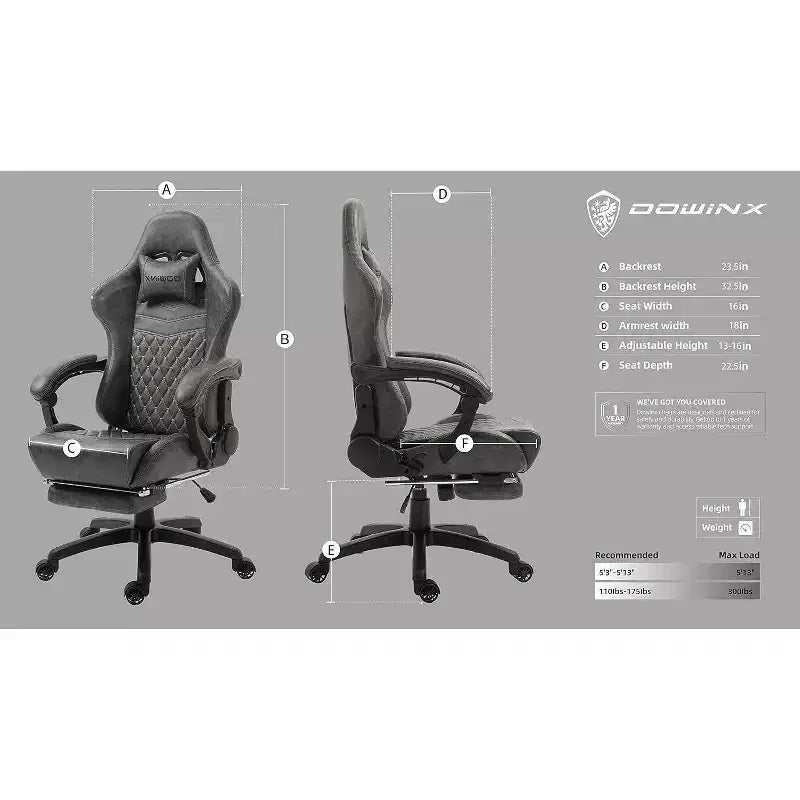 Silla de juego ajustable con soporte lumbar de masaje y reposapiés retráctil - Dowinx