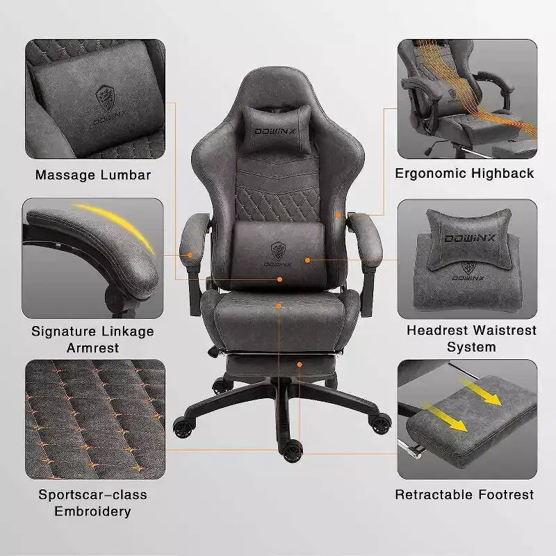 Silla de juego ajustable con soporte lumbar de masaje y reposapiés retráctil - Dowinx
