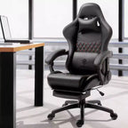 Silla de juego ajustable con soporte lumbar de masaje y reposapiés retráctil - Dowinx