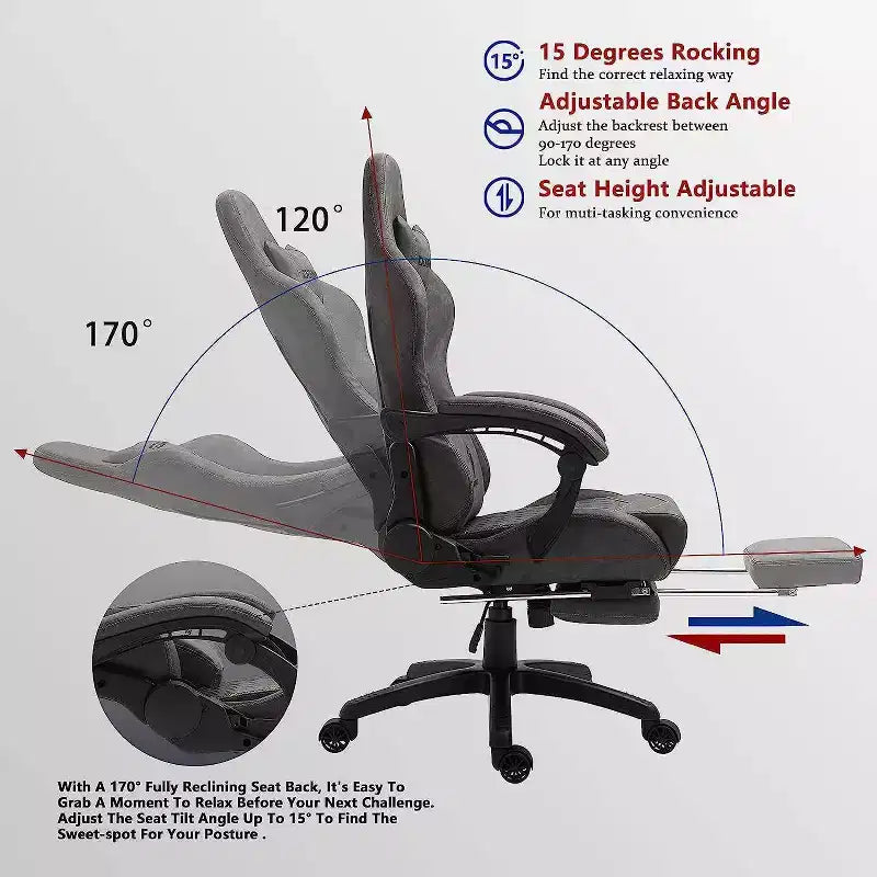 Silla de juego ajustable con soporte lumbar de masaje y reposapiés retráctil - Dowinx