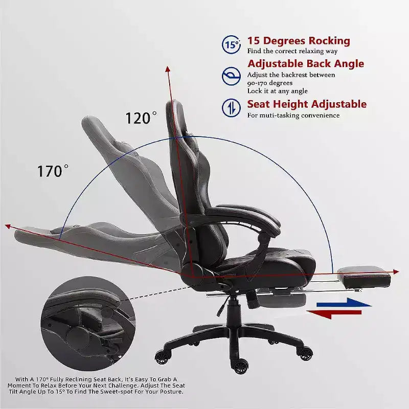 Silla de juego ajustable con soporte lumbar de masaje y reposapiés retráctil - Dowinx