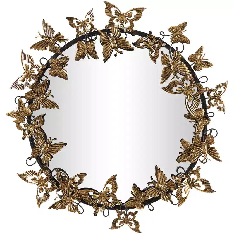 28x28 Metal Butterfly Round 3D Wall Mirror - Olivia & May