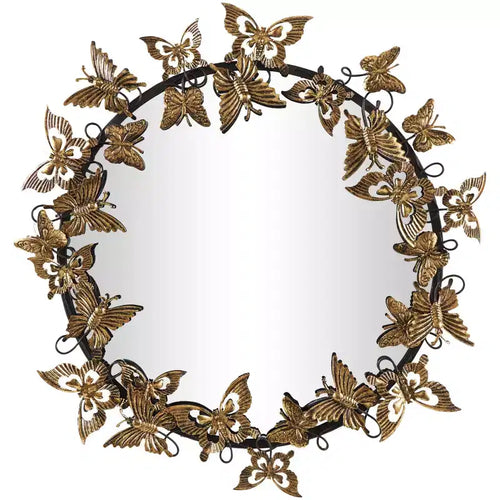 28x28 Metal Butterfly Round 3D Wall Mirror - Olivia & May