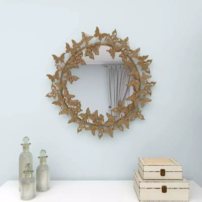 Espejo de pared 3D redondo de metal de mariposa de 28x28 – Montaje en pared, no requiere ensamblaje