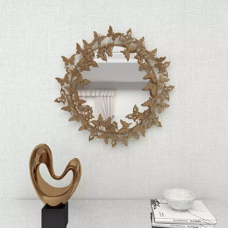 Espejo de pared 3D redondo de metal de mariposa de 28x28 – Montaje en pared, no requiere ensamblaje