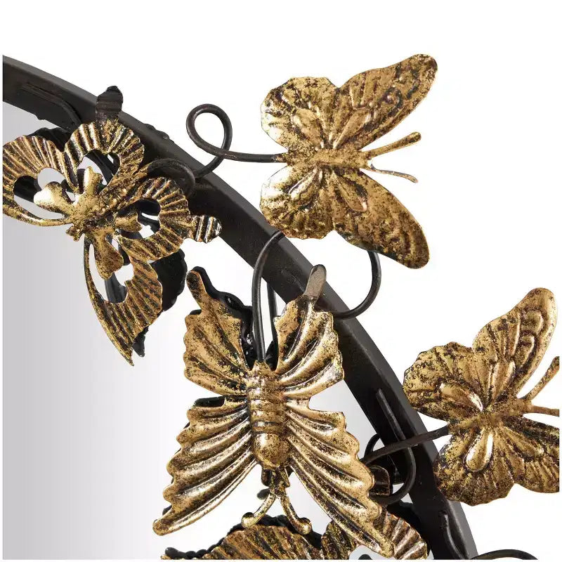 Espejo de pared 3D redondo de metal de mariposa de 28x28 – Montaje en pared, no requiere ensamblaje