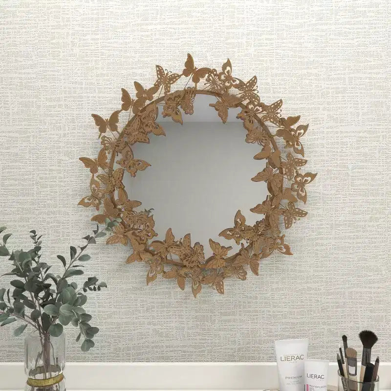 Espejo de pared 3D redondo de metal de mariposa de 28x28 – Montaje en pared, no requiere ensamblaje