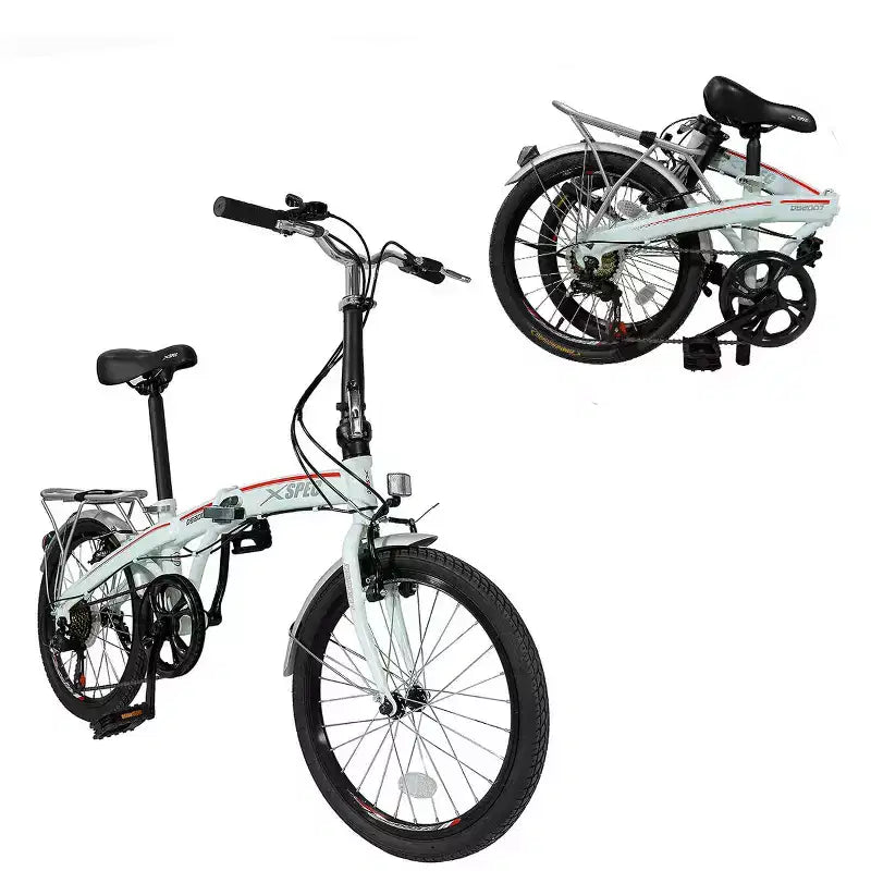 Bicicleta urbana plegable compacta Xspec 20 de 7 velocidades, blanca (NO eléctrica)