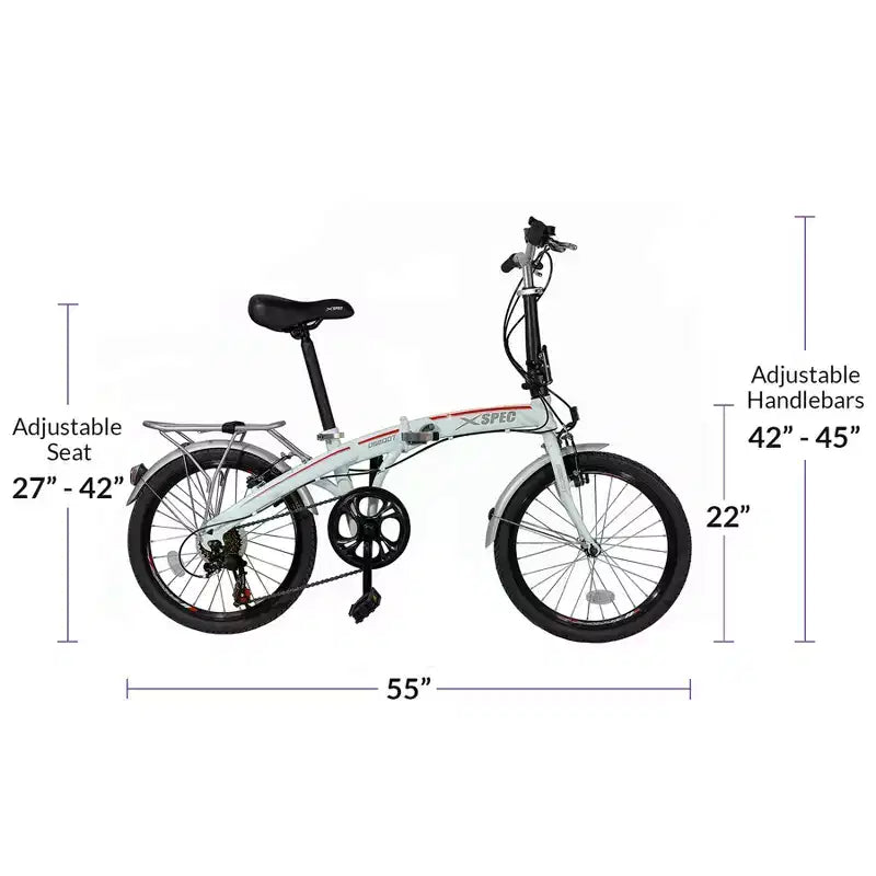 Bicicleta urbana plegable compacta Xspec 20 de 7 velocidades, blanca (NO eléctrica)