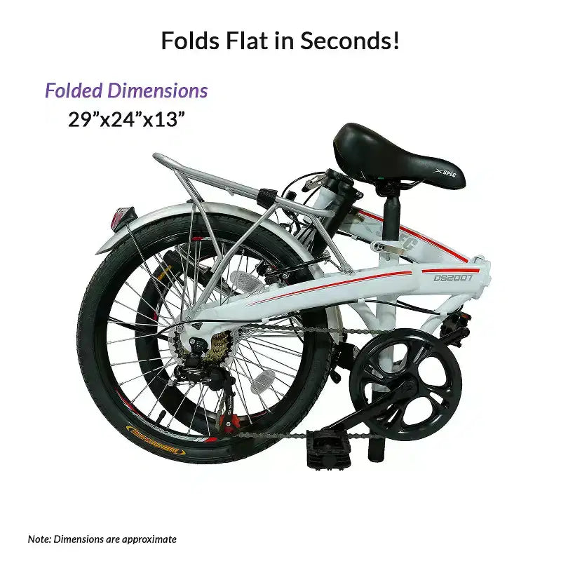 Bicicleta urbana plegable compacta Xspec 20 de 7 velocidades, blanca (NO eléctrica)
