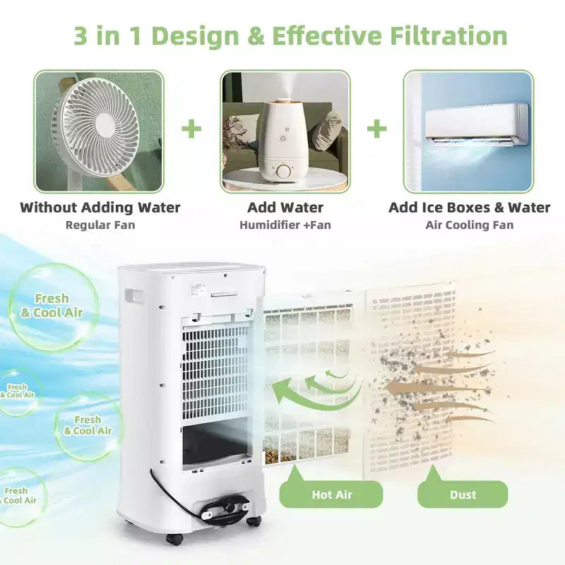 Enfriador de aire evaporativo Costway 4 en 1, humidificador portátil con temporizador, 3 modos y velocidades
