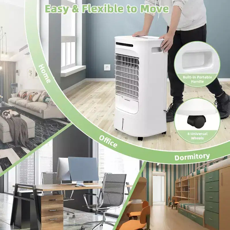 Enfriador de aire evaporativo Costway 4 en 1, humidificador portátil con temporizador, 3 modos y velocidades