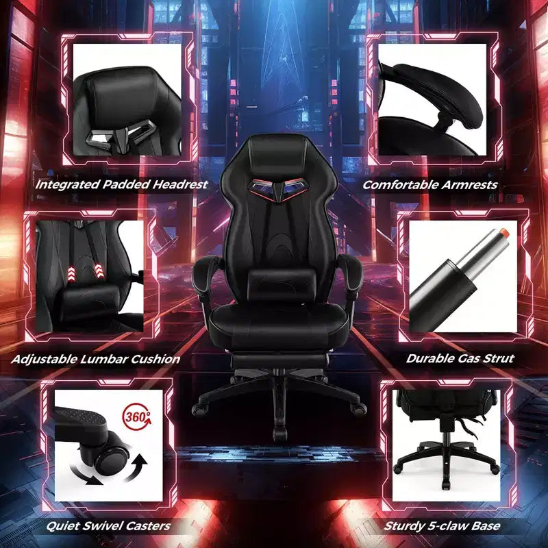 Silla de estilo de carreras de e-sports ajustable Costway con reposacabezas acolchado y soporte lumbar, azul/negro/gris/rojo