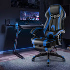 Silla de estilo de carreras de e-sports ajustable Costway con reposacabezas acolchado y soporte lumbar, azul/negro/gris/rojo